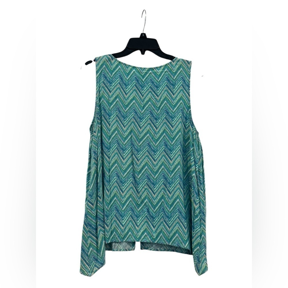 Women’s J. Jill Sleeveless V-Neck Geometric Blue/Green Button Down Tank: LP - Picture 2 of 6